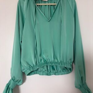Ramy Brook Seafoam Green V-Neck Blouson Top